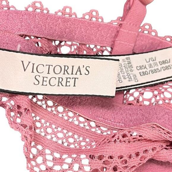 Victorias Secret Bralette Womens Pink Floral Wireless Sheer Back Close Bra sz L - Picture 16 of 16